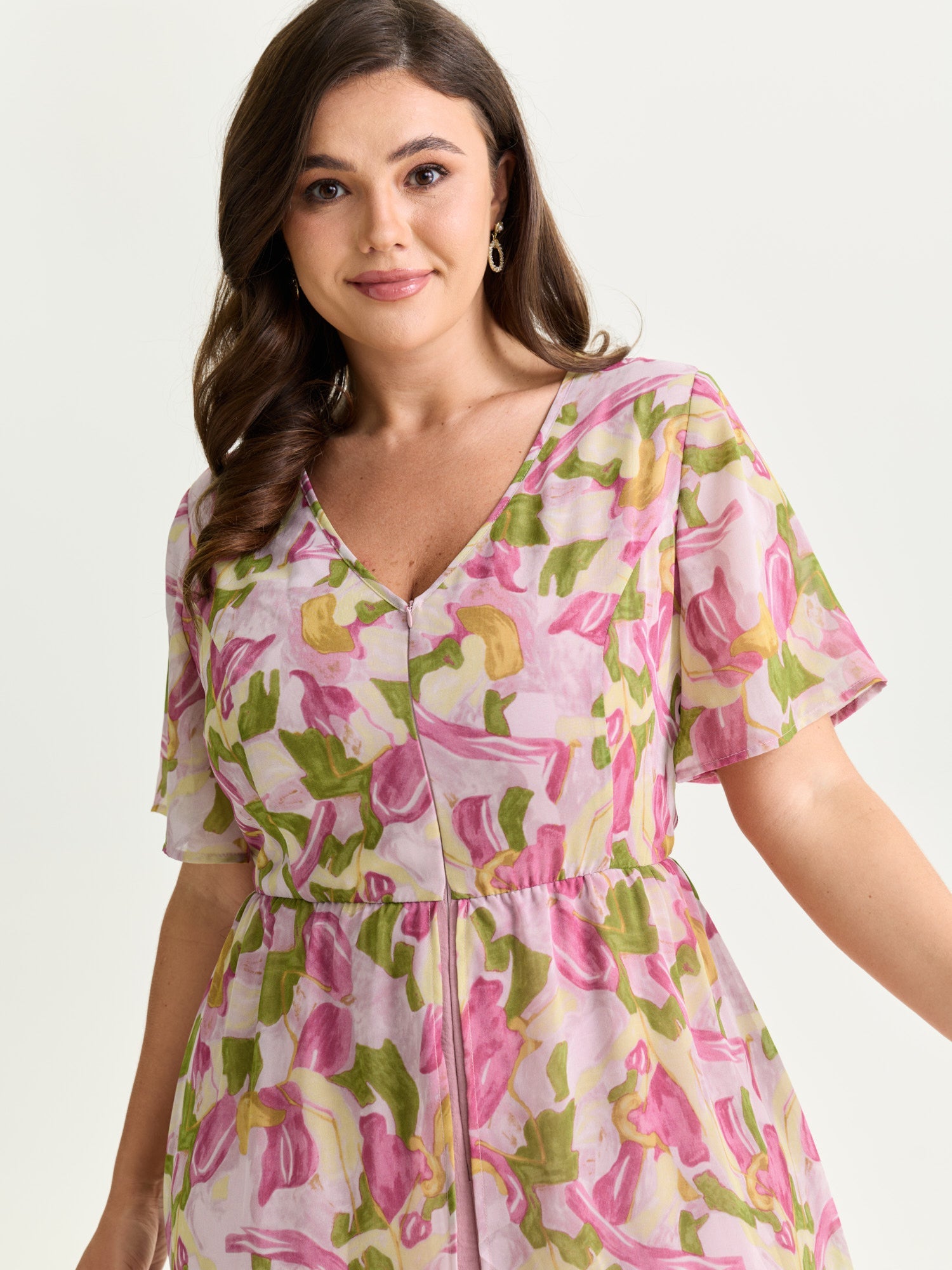 Hidden Zipper Floral Layered Pockets Jumpsuit