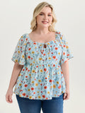 Sunshine-Ready Floral Print Drawstring Blouse