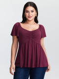 Stretchy Ruched Bodice Pleated Knit Top