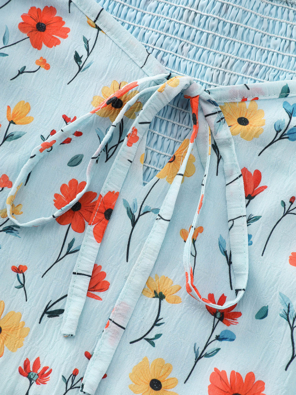 Sunshine-Ready Floral Print Drawstring Blouse