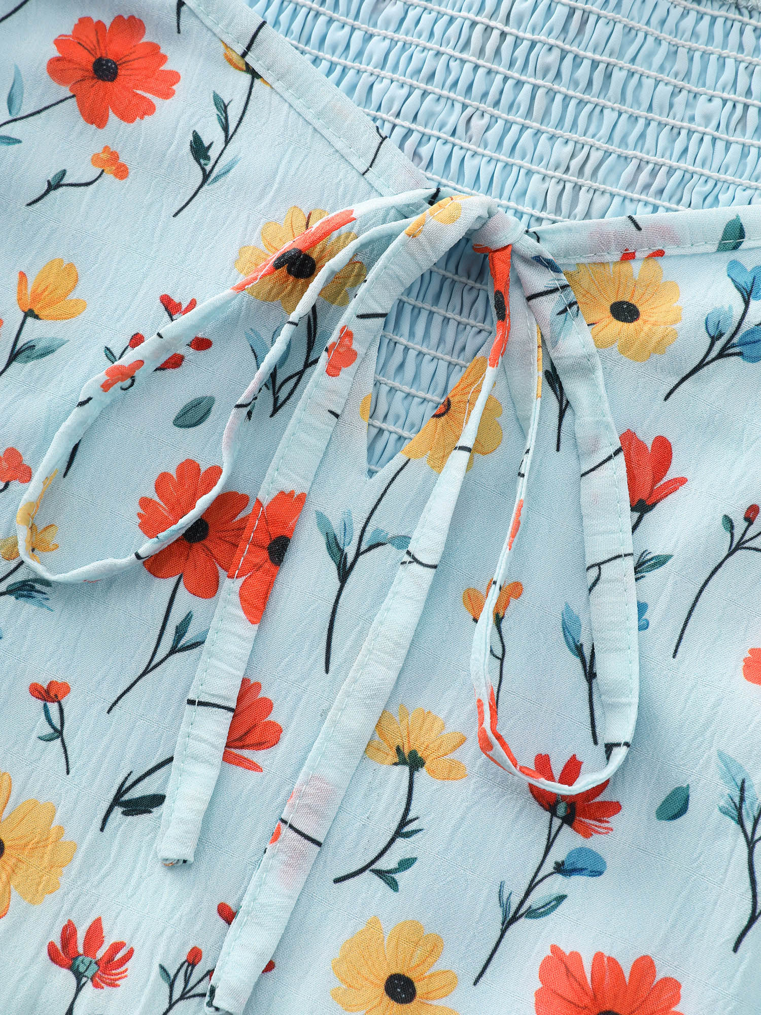 Sunshine-Ready Floral Print Drawstring Blouse