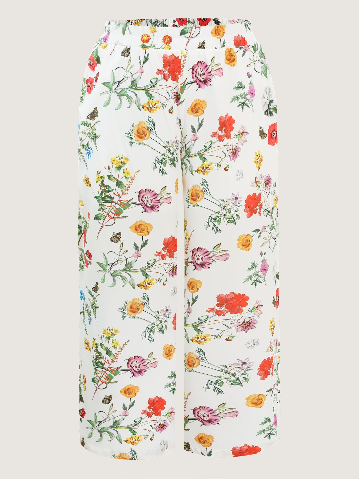 Floral Print Stretchy Waist Wide-Leg Pants
